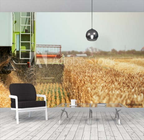 Image de Combine harvester machine harvesting ripe wheat crops